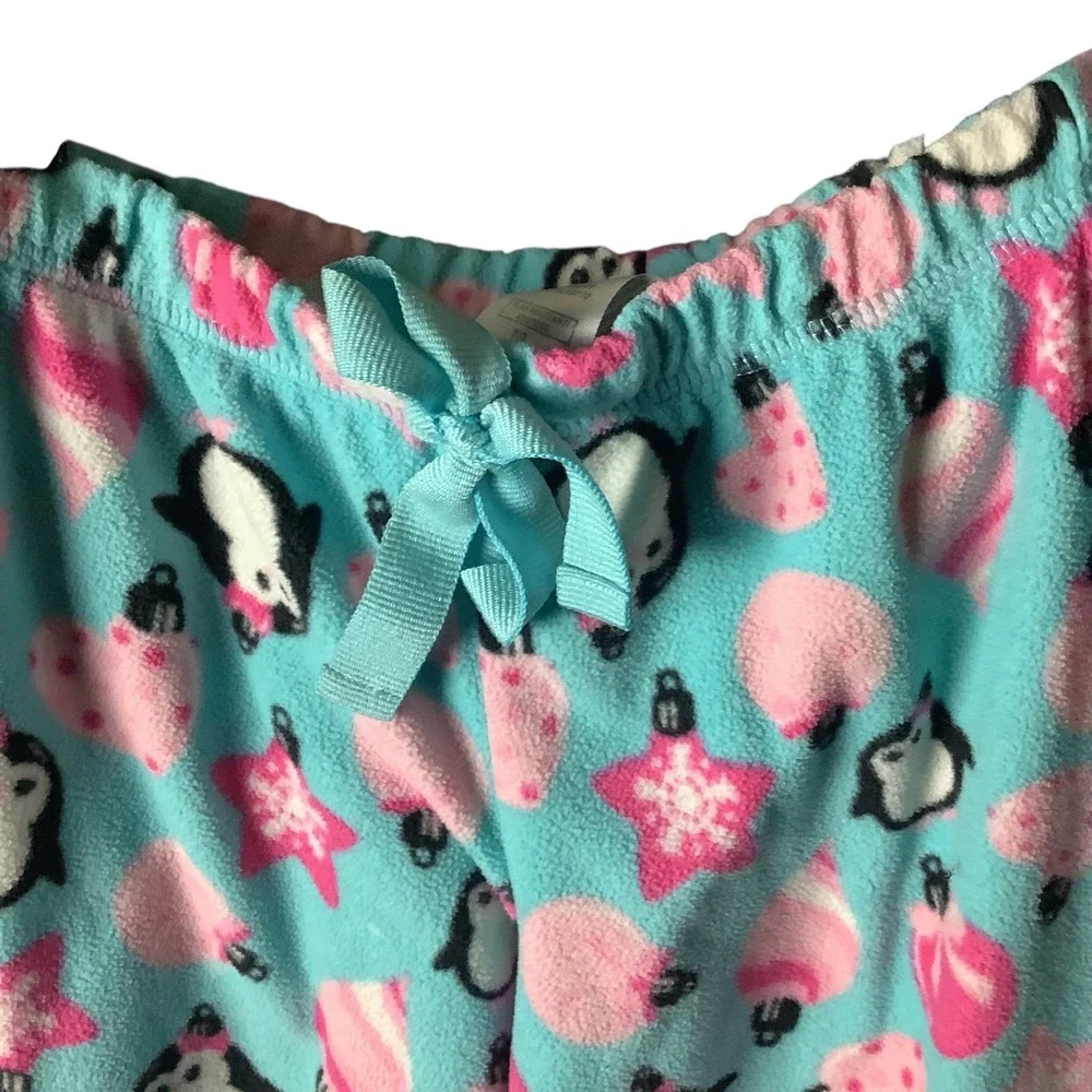 Joe Boxer‎ Pajama Pants Girls Size 7/8 Fleece Teal Penguin Christmas Sleepwear